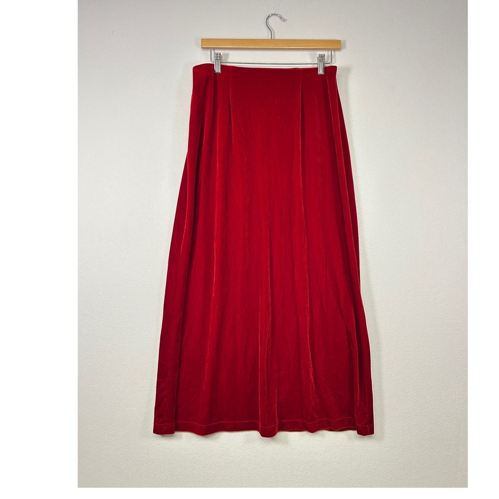 Elegant Velvet Maxi Skirt Womens‎ Medium Red Long Holiday Formal Vintage Velour